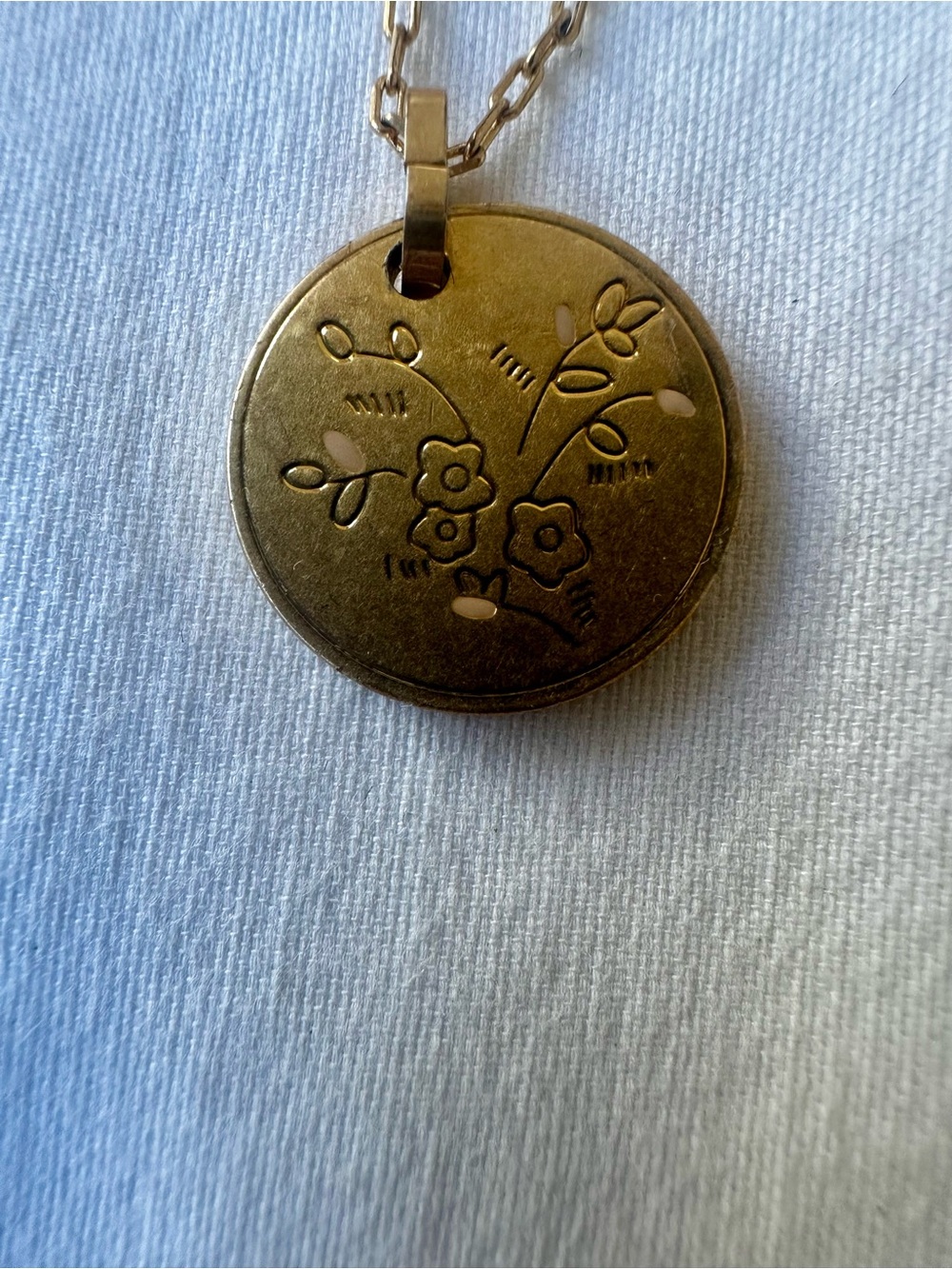 Madewell Gold Floral Round Pendant Necklace Adjustable Long Chain Boho